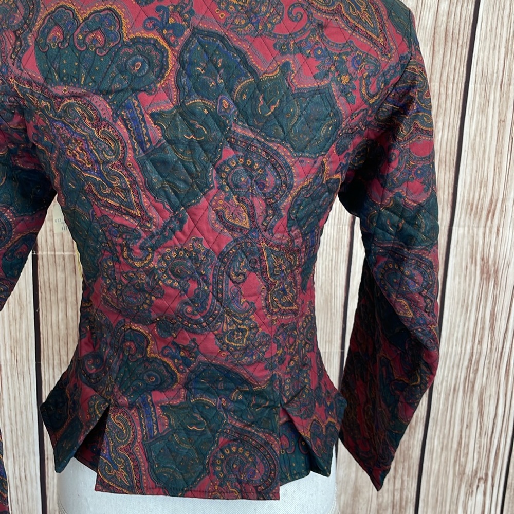 Kenneth Gordon Quilted Paisley Fitted Jacket Burgundy/Green/Yellow/Blue Size 4 - Picture 6 of 12